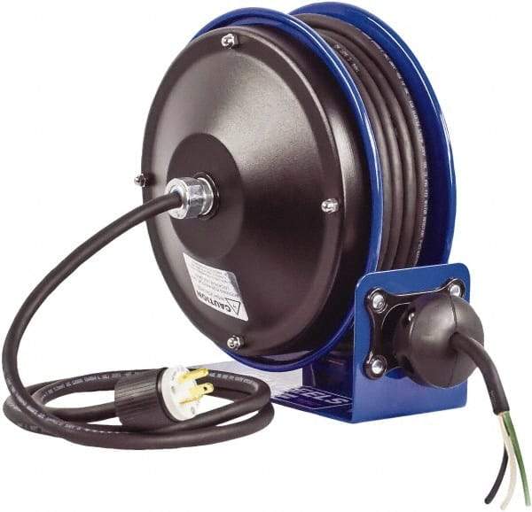 CoxReels - 16 AWG, 30' Cable Length, Cord & Cable Reel without Cable - 0 Outlets, 13 Amps, 300 Volts, SJO Cable, Blue Reel, Spring Driven Reel - All Tool & Supply