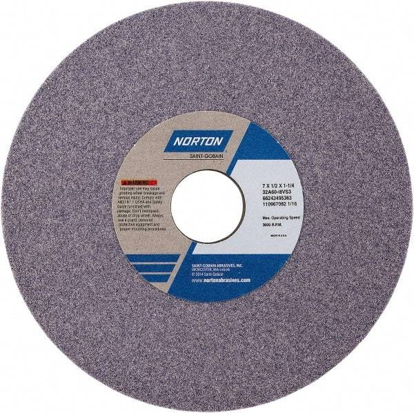 Norton - 7" Diam x 1-1/4" Hole x 1/2" Thick, I Hardness, 60 Grit Surface Grinding Wheel - Aluminum Oxide, Type 1, Medium Grade, Vitrified Bond - All Tool & Supply