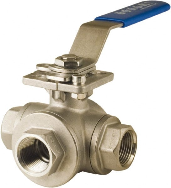 BONOMI - 3/4" Pipe, Standard Port, Stainless Steel 3-Way Diverter Ball Valve - Exact Industrial Supply