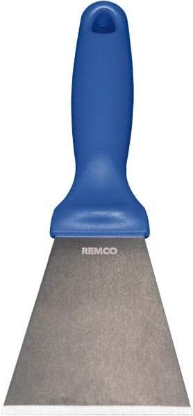 Remco - Stiff Stainless Steel Beveled Scraper - 3" Blade Width x 3-1/2" Blade Length, 5-13/32" Long Ergonomic Polypropylene Handle - All Tool & Supply