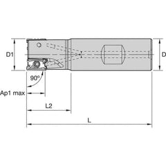 Kennametal - 40mm Cut Diam, 11mm Max Depth of Cut, 32mm Shank Diam, 110mm OAL, Indexable Square Shoulder End Mill - LNGU110408SRGE Inserts, Weldon Shank, 0° Lead Angle, Through Coolant, Series Mill 4-11 - All Tool & Supply