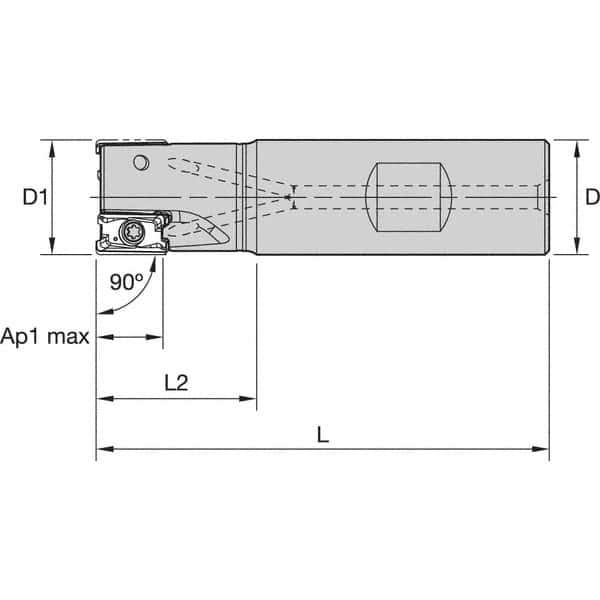 Kennametal - 1-1/2" Cut Diam, 11mm Max Depth of Cut, 1-1/4" Shank Diam, 4.53" OAL, Indexable Square Shoulder End Mill - LNGU110408SRGE Inserts, Weldon Shank, 0° Lead Angle, Through Coolant, Series Mill 4-11 - All Tool & Supply