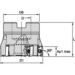 Kennametal - 8 Inserts, 3" Cut Diam, 1-1/4" Arbor Diam, 11mm Max Depth of Cut, Indexable Square-Shoulder Face Mill - 0° Lead Angle, 1-3/4" High, LNGU110408SRGE Insert Compatibility, Through Coolant, Series Mill 4-11 - All Tool & Supply