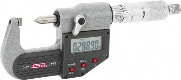 SPI - 0 to 1 Inch Measurement, 0.0001 Inch Accuracy, Electronic Crimp Height Micrometer - 0.00005 Inch Resolution, Ratchet Stop Thimble, LR44 Battery - All Tool & Supply