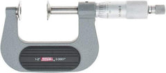 SPI - 1 to 2", Ratchet Stop Thimble, Mechanical Disc Micrometer - 0.0002" Accuracy, 0.79" Disc, 0.0001" Resolution, 0.31" Spindle Diam, Steel Face, NIST Traceability Certification Included - All Tool & Supply