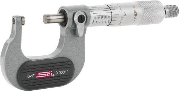 SPI - Mechanical, 0 to 1" Measurement, Painted Finish Carbide Face Ball Anvil Micrometer - 0.0001" Graduation, Ratchet Stop Thimble - All Tool & Supply