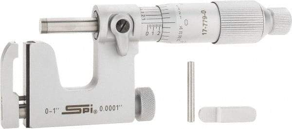 SPI - 0 to 1 Inch Range, Carbide Face, Chrome Plated Mechanical Multi Anvil Micrometer - Ratchet Stop Thimble, 0.0001" Graduation, 0.0001" Accuracy - All Tool & Supply