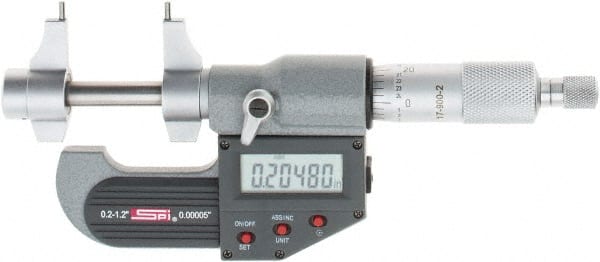 SPI - 0.2 to 1.2" Range, 0.00005" Resolution, Ratchet Stop Thimble, Electronic Inside & Tubular Micrometer - All Tool & Supply