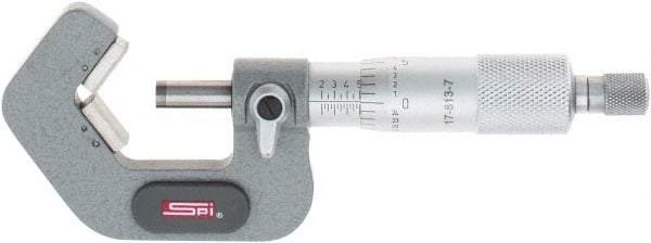 SPI - 0.2 to 1 Inch Measurement, 5 Flutes Measured, Ratchet Stop Thimble, Mechanical V Anvil Micrometer - 0.0001 Inch Accuracy, Carbide Face - All Tool & Supply