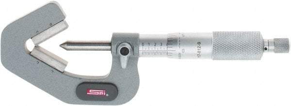 SPI - 0.09 to 1 Inch Measurement, 3 Flutes Measured, Ratchet Stop Thimble, Mechanical V Anvil Micrometer - 0.0001 Inch Accuracy, Carbide Face - All Tool & Supply