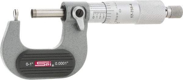 SPI - 0 to 1 Inch Range, 0.0001 Inch Graduation, B Anvil, Ratchet Stop Thimble, Mechanical Tube Micrometer - 0.0001 Inch Accuracy, Carbide Face - All Tool & Supply