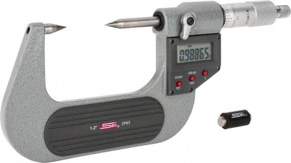 SPI - 1 to 2 Inch, Ratchet Stop, Electronic Point Micrometer - Accurate up to 0.0002 Inch, 30° Point Angle - All Tool & Supply