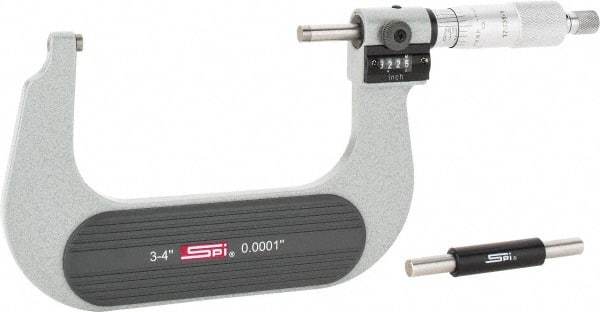 SPI - 3 to 4" Range, 0.0001" Graduation, Mechanical Outside Micrometer - Ratchet Stop Thimble, 2-1/4" Throat Depth, Accurate to 0.0002", Digital Counter - All Tool & Supply