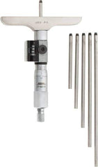 SPI - 0 to 6" Range, 6 Rod, Mechanical Depth Micrometer - Ratchet Stop Thimble, 4" Base Length, 0.001" Graduation, 4.5mm Rod Diam - All Tool & Supply