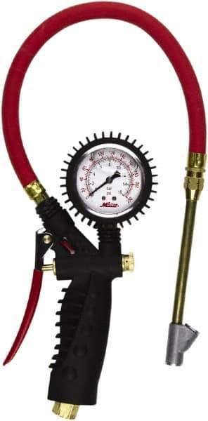 Milton - 0 to 230 psi Dial Straight Foot Dual Head Tire Pressure Gauge - 15' Hose Length - All Tool & Supply