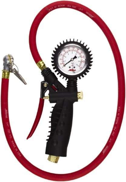Milton - 0 to 230 psi Dial Ball Foot with Clip Tire Pressure Gauge - 36' Hose Length - All Tool & Supply