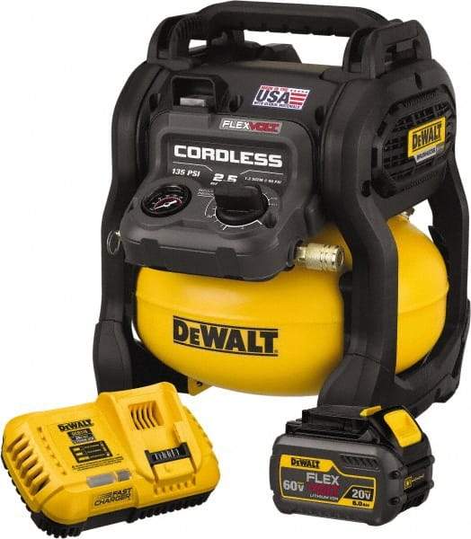 DeWALT - 0.4 hp, 1.5 SCFM at 40 psi, 1.2 SCFM at 90 psi, Pancake Compressor - 2.5 Gal Tank, 60V, 135 psi - All Tool & Supply