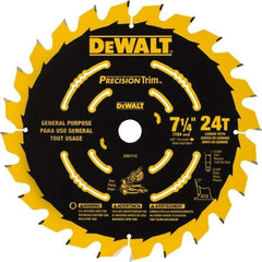 DeWALT - 7-1/4" Diam, 5/8" Arbor Hole Diam, 24 Tooth Wet & Dry Cut Saw Blade - Tungsten Carbide-Tipped, Smooth Action, Standard Round Arbor - All Tool & Supply