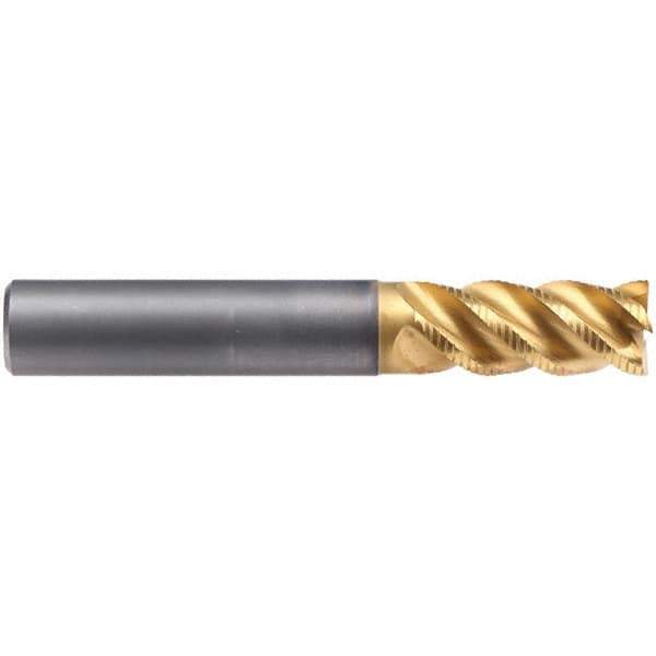 Emuge - 6mm Diam, 13mm LOC, 4 Flute Solid Carbide Roughing & Finishing End Mill - TiN/TiAlN Finish, 57mm OAL, 6mm Shank Diam, Cylindrical Shank, 45° Helix, Long Length - All Tool & Supply