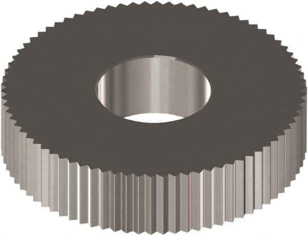 Made in USA - 0.846" Diam, 90° Tooth Angle, Standard (Shape), Cut Type Cobalt Straight Knurl Wheel - 0.197" Face Width, 0.315" Hole, Circular Pitch, 0° Helix, Bright Finish, Series CC - Exact Industrial Supply