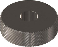 Made in USA - 1/2" Diam, 90° Tooth Angle, 30 TPI, Beveled Face, Form Type Cobalt Right-Hand Diagonal Knurl Wheel - 3/16" Face Width, 3/16" Hole, Circular Pitch, 30° Helix, Ferritic Nitrocarburizing Finish, Series EP - Exact Industrial Supply