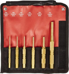 Mayhew - 6 Piece, 3 to 10mm, Pin Punch Set - Round Shank, Brass, Comes in Kit Bag - All Tool & Supply