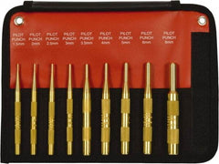 Mayhew - 9 Piece, 1.5 to 10mm, Pin Punch Set - Round Shank, Brass, Comes in Kit Bag - All Tool & Supply