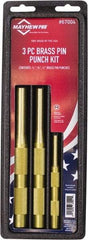 Mayhew - 3 Piece, 1/4 to 1/2", Pin Punch Set - Round Shank, Brass, Comes in Plastic Tray - All Tool & Supply