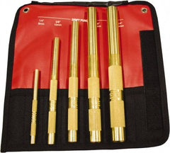 Mayhew - 5 Piece, 1/4 to 3/4", Drift Punch Set - Round Shank, Brass, Comes in Kit Bag - All Tool & Supply