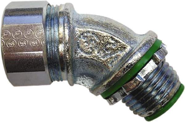 Anaconda Sealtite - 1-1/4" Trade, Zinc Plated Steel Threaded Angled Liquidtight Conduit Connector - Insulated - All Tool & Supply