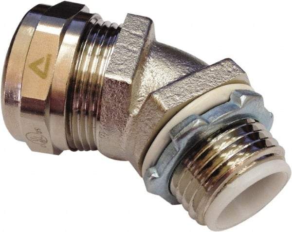 Anaconda Sealtite - 3/8" Trade, Nickel Plated Brass Threaded Angled Liquidtight Conduit Connector - Partially Insulated - All Tool & Supply