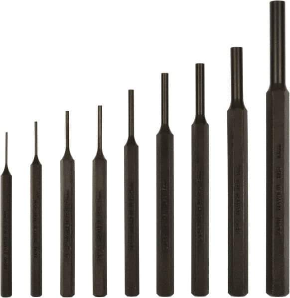 Mayhew - 9 Piece, 1.5 to 10mm, Pin Punch Set - Hex Shank, Steel, Comes in Kit Bag - All Tool & Supply