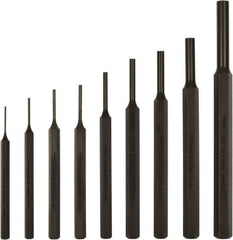 Mayhew - 9 Piece, 1.5 to 10mm, Pin Punch Set - Hex Shank, Steel, Comes in Kit Bag - All Tool & Supply