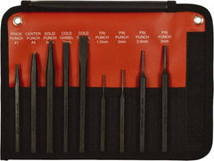 Mayhew - 9 Piece, 9/32 to 5/32", Pin Punch Set - Hex Shank, Steel, Comes in Kit Bag - All Tool & Supply