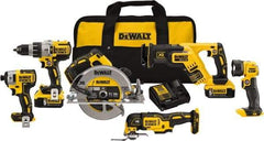 DeWALT - 20 Volt Cordless Tool Combination Kit - Includes 1/2" Brushless Hammerdrill, 1/4" Brushless Impact Driver, Brushless Reciprocating Saw, 7-1/2" Brushless Circular Saw, Oscillating Tool & LED Worklight, Lithium-Ion Battery Included - All Tool & Supply