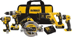 DeWALT - 20 Volt Cordless Tool Combination Kit - Includes 1/2" Brushless Hammerdrill, 1/4" Brushless Impact Driver, Brushless Reciprocating Saw, 7-1/2" Brushless Circular Saw & LED Worklight, Lithium-Ion Battery Included - All Tool & Supply