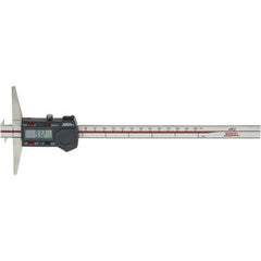 SPI - 0" to 200mm Stainless Steel Electronic Depth Gage - 0.03mm Accuracy, 0.01mm Resolution, 100mm Base Length, Hook Included - All Tool & Supply