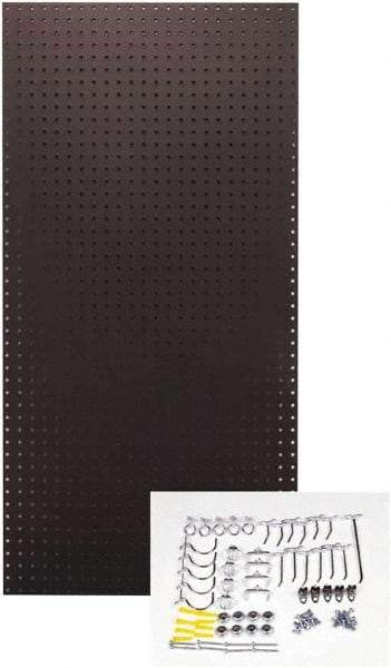 Triton - 24" Wide x 48" High Peg Board Kit - 1 Panel, 36 Hooks, Tempered Hardboard, Black - All Tool & Supply