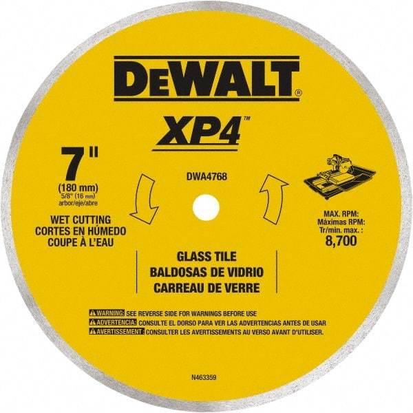 DeWALT - 7" Diam, 15.88mm Arbor Hole Diam, Continuous Edge Tooth Wet & Dry Cut Saw Blade - Steel, Smooth Action, Standard Round Arbor - All Tool & Supply