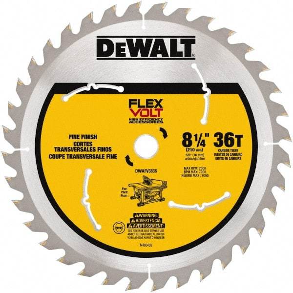 DeWALT - 8-1/4" Diam, 15.88mm Arbor Hole Diam, 36 Tooth Wet & Dry Cut Saw Blade - Steel, Smooth Action, Standard Round Arbor - All Tool & Supply