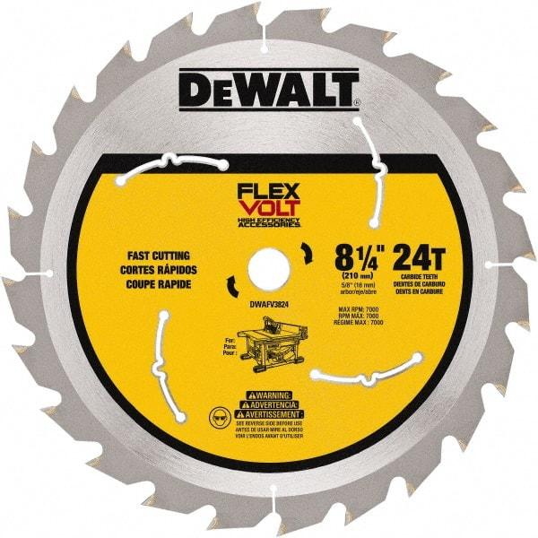 DeWALT - 8-1/4" Diam, 15.88mm Arbor Hole Diam, 24 Tooth Wet & Dry Cut Saw Blade - Steel, Smooth Action, Standard Round Arbor - All Tool & Supply