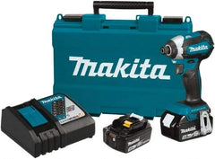 Makita - 18 Volt, 1/4" Drive, 125 Ft/Lb Torque, Cordless Impact Driver - Pistol Grip Handle, 3400 RPM, 2 Lithium-Ion Batteries Included - All Tool & Supply