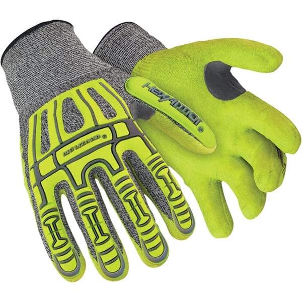 HexArmor - Size 2XS (5), ANSI Cut Lvl A4, Puncture Lvl 4, Abrasion Lvl 4, Nitrile Coated Cut Resistant Gloves - Palm & Fingers Coated, Knit Wrist, Yellow/Black, Paired - All Tool & Supply