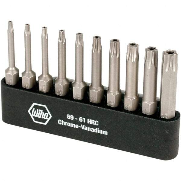 Wiha - 10 Piece, 1/4" Drive Screwdriver Torx Insert Bit Set - Tamperproof 7 to 40 Torx - All Tool & Supply