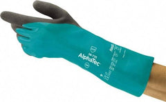 Ansell - Size S (7), 14" Long, 39 mil Thick, Supported, Nitrile Chemical Resistant Gloves - Textured Finish, HPPE Lined, Gauntlet Cuff, ANSI Abrasion Level 6, ANSI Cut Level A3, ANSI Puncture Level 3, Green - All Tool & Supply