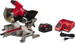 Milwaukee Tool - 5 Amp, 18 Volt, 5,000 RPM, 49° Left & Right Double Bevel Sliding Miter Saw - 5/8" Arbor, 7-1/4" Blade Diam, Includes Blade Wrench, Blade, Battery Pack & Battery Charger - All Tool & Supply