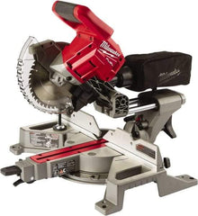 Milwaukee Tool - 5 Amp, 18 Volt, 5,000 RPM, 48° Left & Right Double Bevel Sliding Miter Saw - 5/8" Arbor, 7-1/4" Blade Diam, Includes Blade Wrench & Blade - All Tool & Supply