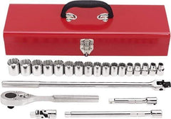 Proto - 22 Piece 1/2" Drive Chrome Finish Socket Set - 12 Points, 10mm to 26mm Range, Metric Measurement Standard - All Tool & Supply