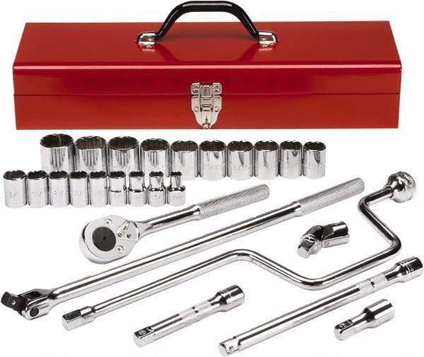 Proto - 26 Piece 1/2" Drive Chrome Finish Socket Set - 12 Points, 3/8" to 1-1/2" Range, Inch Measurement Standard - All Tool & Supply