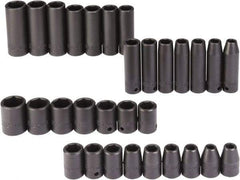 Proto - 30 Piece 1/2" Drive Black Finish Deep Well Impact Socket Set - 6 Points, 8mm to 24mm Range, Metric Measurement Standard - All Tool & Supply